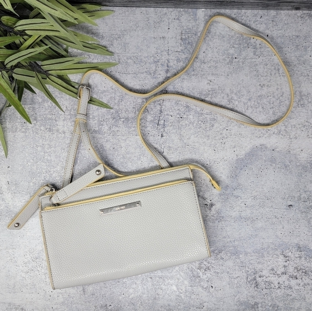 Nine West Pale Gray Shoulder Bag with Yellow Trim Details